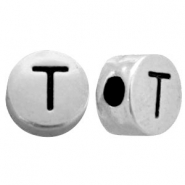 Perline metallizzate alfabeto con disegno lettera T argento antico