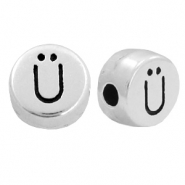 Perline alfabeto di metallo DQ con disegno lettera Ü argento antico (privo di nichel)