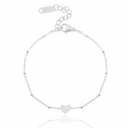Bracciali in acciaio inossidabile catena a rolò con cuore ♥ argento