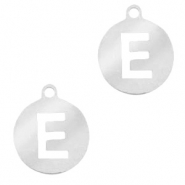 Ciondoli in acciaio inossidabile 10 mm rotondo con disegno lettera E argento