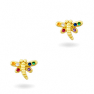 Elementi in ottone con zirconie arcobaleno a forma di lucciola oro