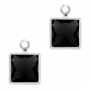 Pendenti di vetro Crystal Glass quadrato nero giaietto-argento