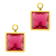 Pendenti di vetro Crystal Glass quadrato rosa rubino-oro