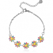 Bracciali in acciaio inossidabile fiore pastello multicolore-argento