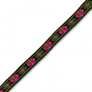 Nastro con fiori nero-verde-rosa
