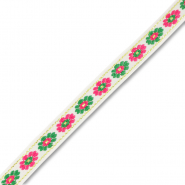 Nastro con fiori bianco-verde-rosa