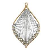 Pendente all'uncinetto con coda di topo e perline sfaccettate goccia oro-grigio metallico