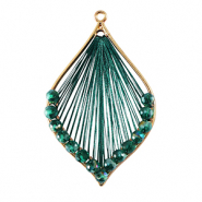 Pendente all'uncinetto con coda di topo e perline sfaccettate goccia oro-verde scuro metallico