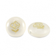 Perline di vetro rondella look a conchiglia rosa bianco-nero