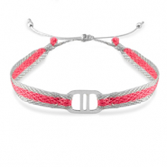 Braccialetti alla moda Nastra con distanziatore acciaio inossidabile rosa scuro-argento