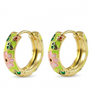 Metallo TQ in ottone orecchini a cerchio smalto fiore oro-rosa giallo