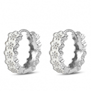 Metallo TQ in ottone orecchini a cerchio smalto fiore argento-bianco rosso