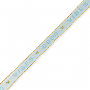 Nastro con testo "good vibes" blu ghiaccio-oro