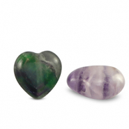 Perline in pietra naturale Fluorite cuore viola-verde bianco
