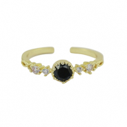 Metallo TQ in ottone anello zirconia oro-cristallo nero