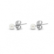 Orecchini in acciaio inossidabile perle 4mm argento-bianco perlato