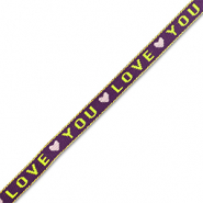 Nastro con testo "love you" viola-verde lime