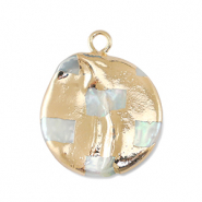 Perle di acqua dolce ciondolo rotondo oro-bianco naturale