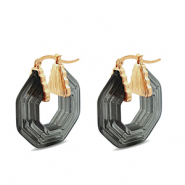 Orecchini resina alla esagono oro-trasparente nero