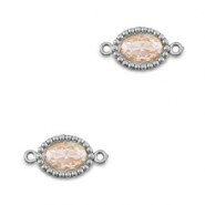 Distanziatore in acciaio inossidabile zircone ovale argento-arancione chiaro