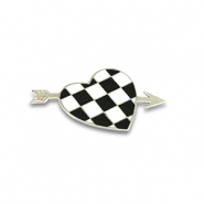 Broches cuore con freccia argento-nero-bianco