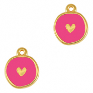 Ciondoli di metallo DQ cuore oro-rosa fucsia neon (privo di nichel)
