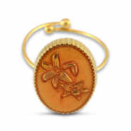 Anelli in acciaio inossidabile smalto ovale con fiore oro-rosa salmone