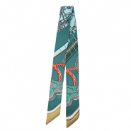 Bandana foulard con cavallo verde ottanio-blu chiaro-marrone chiaro