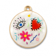 Ciondoli di metallo con smalto tondi bianco-multicolore-oro