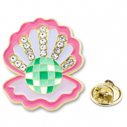 Pins ostrica con strass rosa scuro-viola lilla-verde