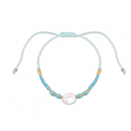 Braccialetti alla moda perline miste blu chiaro-bianco-oro