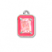 Metallo TQ in ottone ciondolo rettangolo argento-neon rosa-rosa chiaro