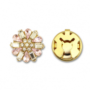 Copri bottoni in ottone Eco-brass&reg; zircone fiore oro-cristallo-rosa chiaro