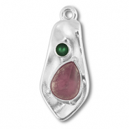 Ciondoli di metallo DQ irregolare argento antico (privo di nichel)-rosa-verde