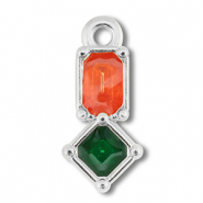 Ciondoli di metallo DQ rettangolo con rombo argento antico (privo di nichel)-rosa scuro-verde