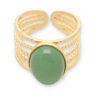 Anelli in acciaio inossidabile con pietra naturale oro-verde jade
