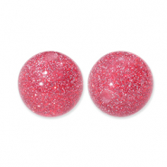 Perline in acrilico con glitterato 8 mm rosa ciliegia-argento