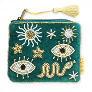Pochette mistico verde scuro-bianco-pesca nudo-oro