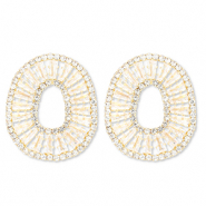 Orecchini in ottone Eco-brass&reg; con zircone ovale oro-cristallo