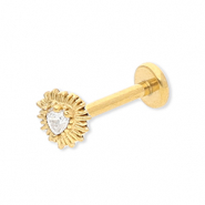 Piercing all'orecchio in acciaio inossidabile cuore con strass oro-cristallo