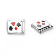 Link-tessera per bracciale italiano con ciondoli in acciaio inossidabile carta da gioco argento-bianco-rosso-nero
