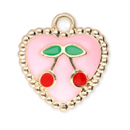 Ciondoli di metallo cuore con ciliegie oro-rosa chiaro-rosso-verde