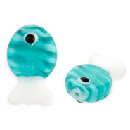 Perline di vetro a mano pesce blu ciano scuro-bianco-nero