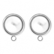 BY31® Componenti in acciaio inossidabile orecchini tonda con imitazione di perla con anellino argento-bianco