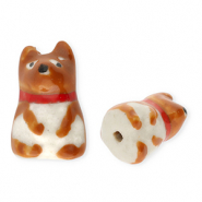 Perline di ceramica cane marrone-rosso-biancastro-nero