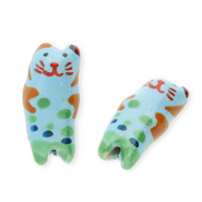 Perline di ceramica gatto blu-verde-marrone