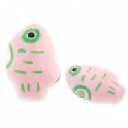 Perline di ceramica pesce rosa-verde chiaro-nero