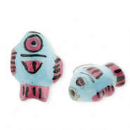 Perline di ceramica pesce blu chiaro-rosa-nero