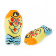 Perline di ceramica pesce giallo-arancione-blu-rosso-nero