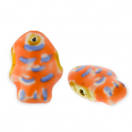 Perline di ceramica pesce arancione scuro-blu-giallo